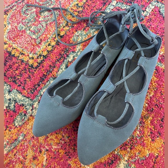 NWOT GAP | Women’s Cornflower Blue Suede Lace-Up Ankle Wrap Ballet Flats, sz 7.5 - Picture 8 of 10